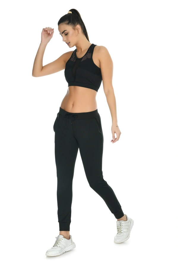 Women Solid Black Jogger + Sports Bra Combo - XL, Black