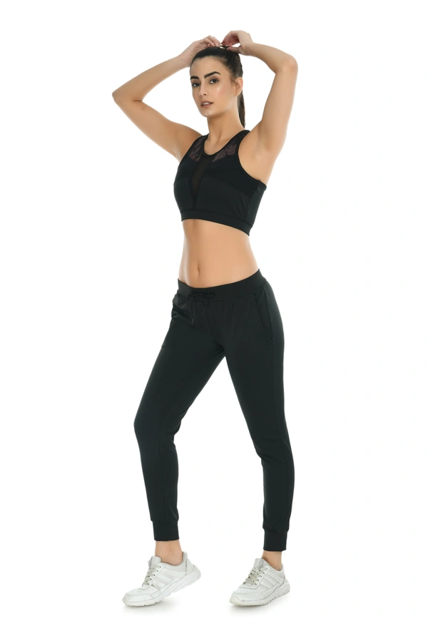 Women Solid Black Jogger + Sports Bra Combo - XL, Black