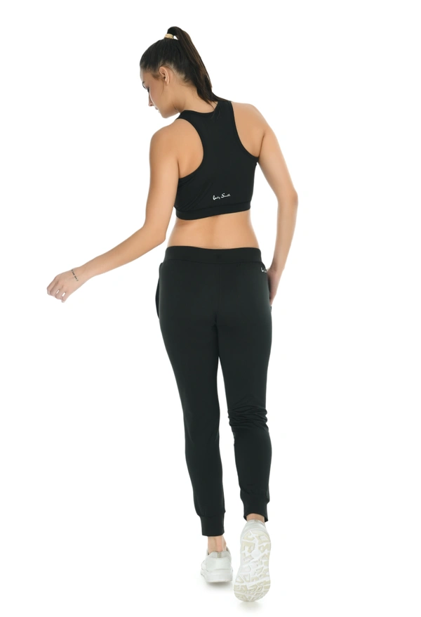 Women Solid Black Jogger + Sports Bra Combo - XL, Black