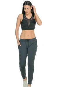 Women Solid Grey Jogger + Sports Bra Combo - M, Black