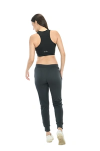 Women Solid Grey Jogger + Sports Bra Combo - M, Black