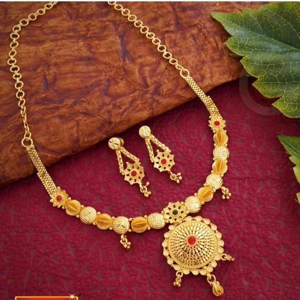NECKLACE RED STONE - Gold