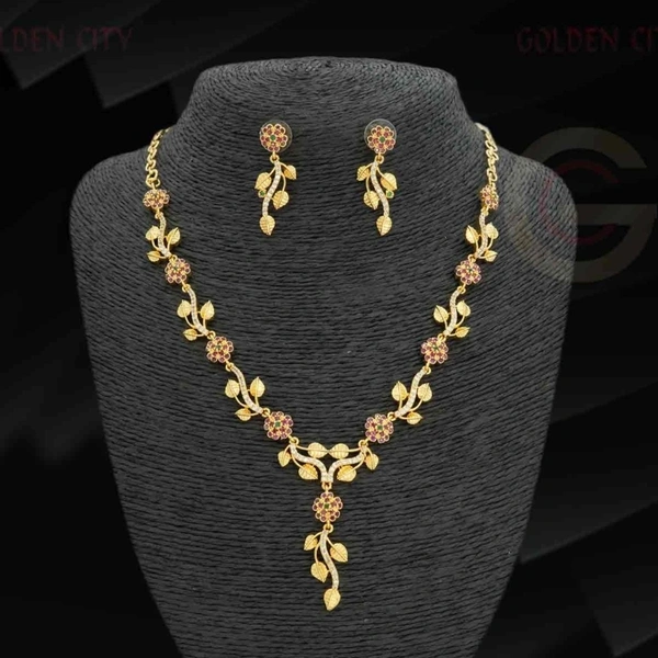 RUBY PINK STONE NECK SET - Gold