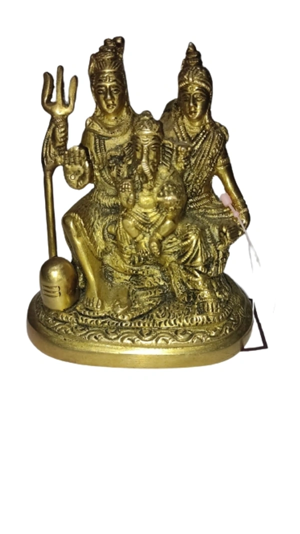 PJH Kartique Brass Shiva Parvati - Shiv Parivar Bholenath Shankar Ganesh Family Murti Idol Statue Sculpture Height 6 Inches (6" Antique)