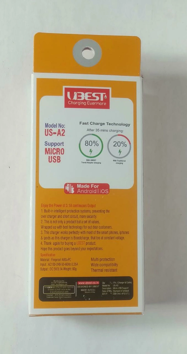 UBEST UBest US-A2 2.8 A Multiport USB Charger (White) - White, 1.5 M