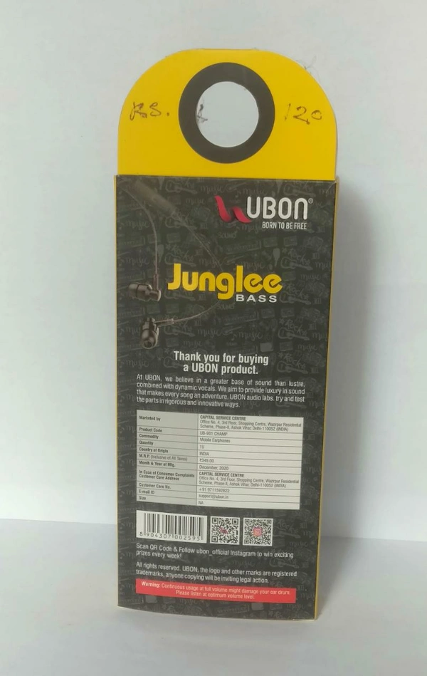 UBON Black UB-901/Champ Junglee Bass Wired Earphone