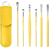Ear cleaner Set of 6 Steel Ear Cleaning Kit | Leather pouch (Multicolor)