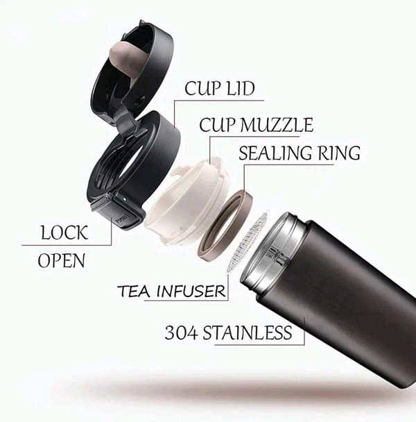 Travel Mug ||  Insulated Coffee Cup with Leakproof Lid,Vacuum Insulation Stainless Steel Reusable for Hot Cold Coffee,Tea, Thermal Mug with Non-Slip (Black, 510 Ml) (Tea Cup)