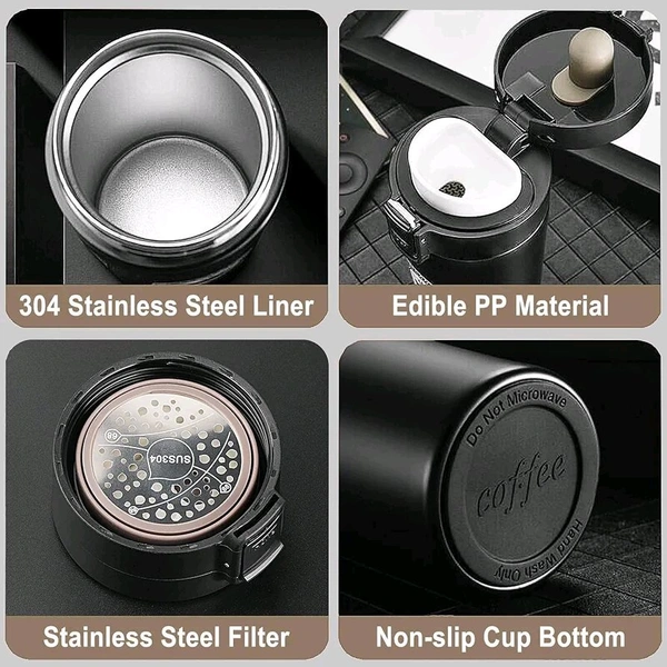 Travel Mug ||  Insulated Coffee Cup with Leakproof Lid,Vacuum Insulation Stainless Steel Reusable for Hot Cold Coffee,Tea, Thermal Mug with Non-Slip (Black, 510 Ml) (Tea Cup)