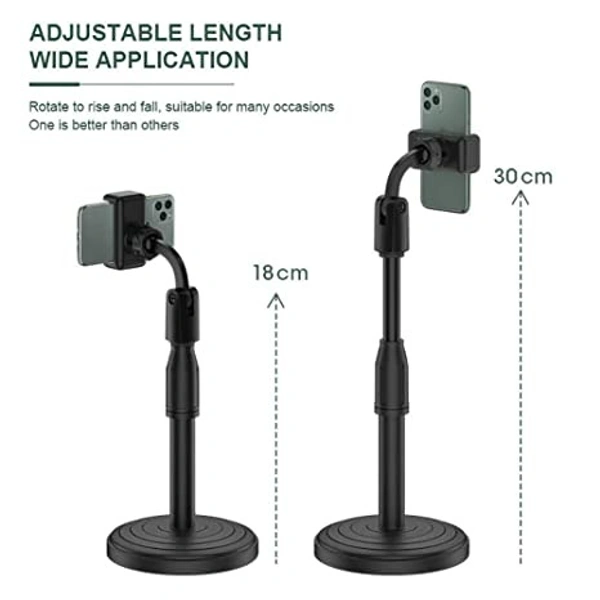 Cell Phone Stand/Desktop Mobile Stand. Table Phone Holder for iPhone and All Smartphones, Mic Stand for Most Microphones.Height Adjustable with 360-degree Rotational Phone Holder