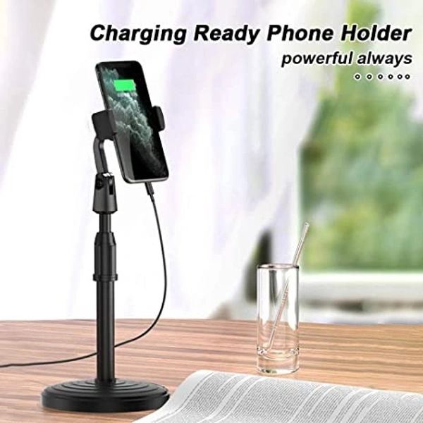 Cell Phone Stand/Desktop Mobile Stand. Table Phone Holder for iPhone and All Smartphones, Mic Stand for Most Microphones.Height Adjustable with 360-degree Rotational Phone Holder