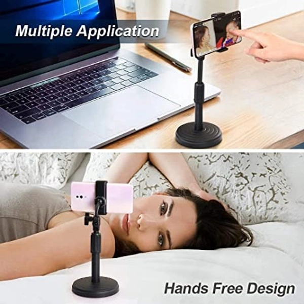 Cell Phone Stand/Desktop Mobile Stand. Table Phone Holder for iPhone and All Smartphones, Mic Stand for Most Microphones.Height Adjustable with 360-degree Rotational Phone Holder