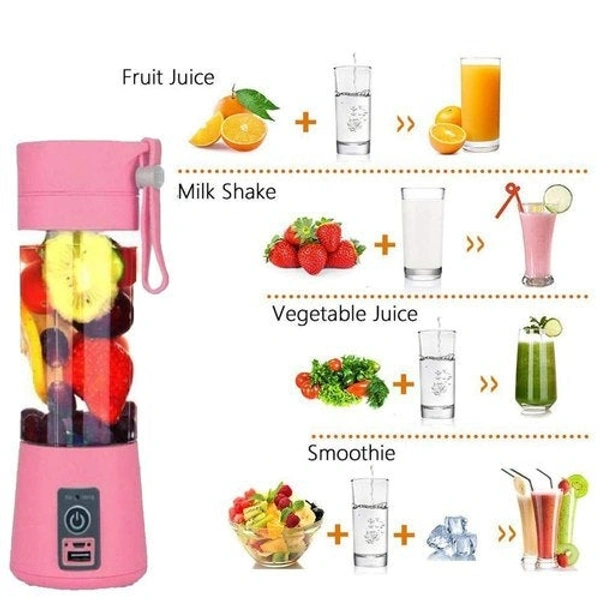 Electric Rechargeable USB Juicer/Blender Machine with 4 Blades 380ml