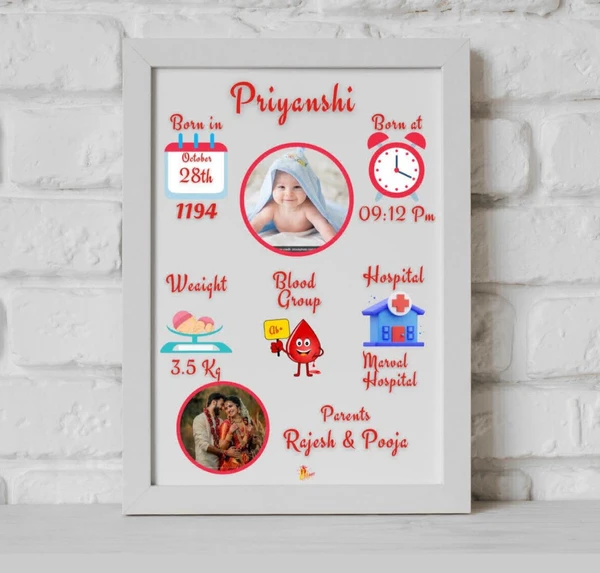 Baby Born Photo Frame| Baby | Birth | Children| Small Children Frame - White