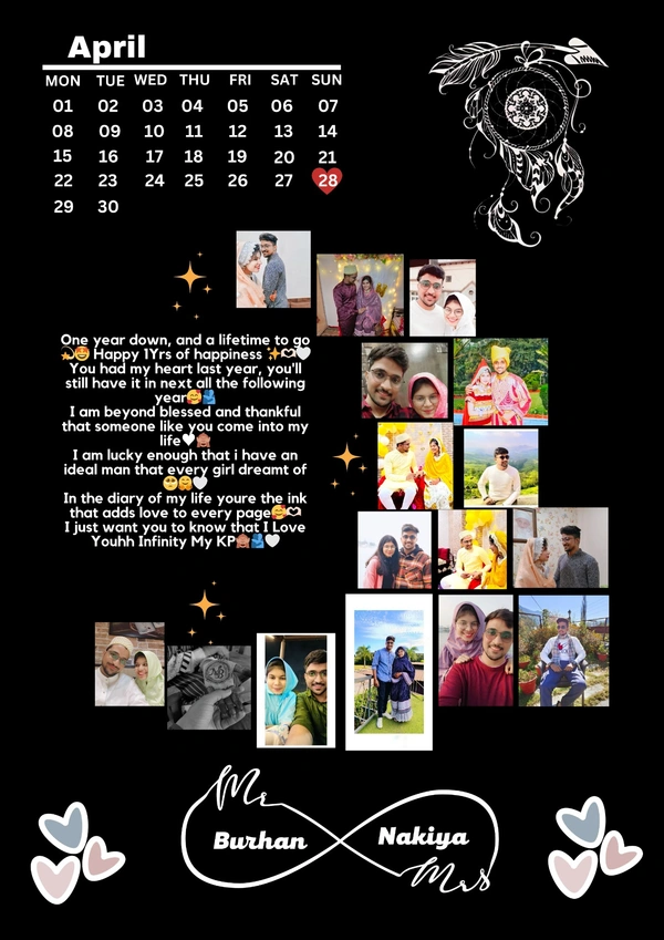 Moon Shape Birthday Frame| Love | Birthday| Anniversary PDF - 8*12, Black, 0.5