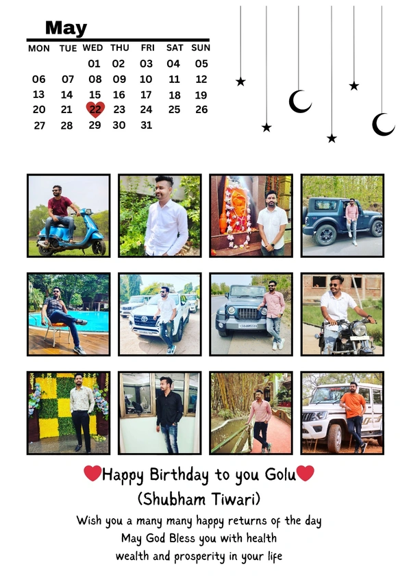 Moon Shape Birthday Frame| Love | Birthday| Anniversary PDF - 8*12, Black, 0.5