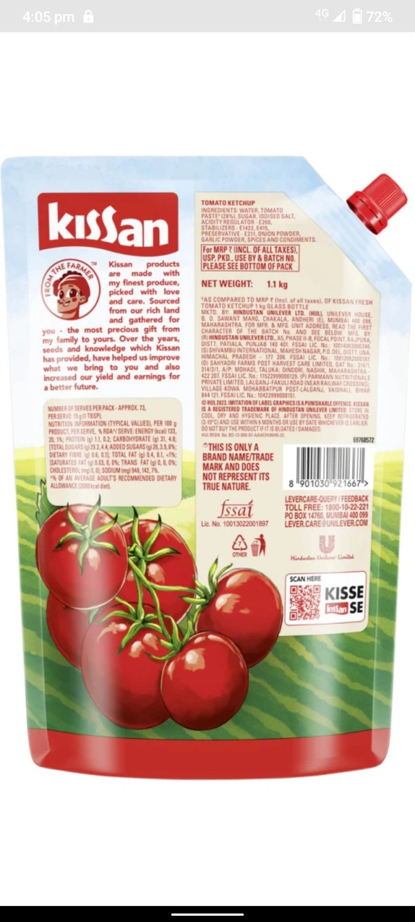 Kissan Fresh Tomato Ketchup -1.1kg