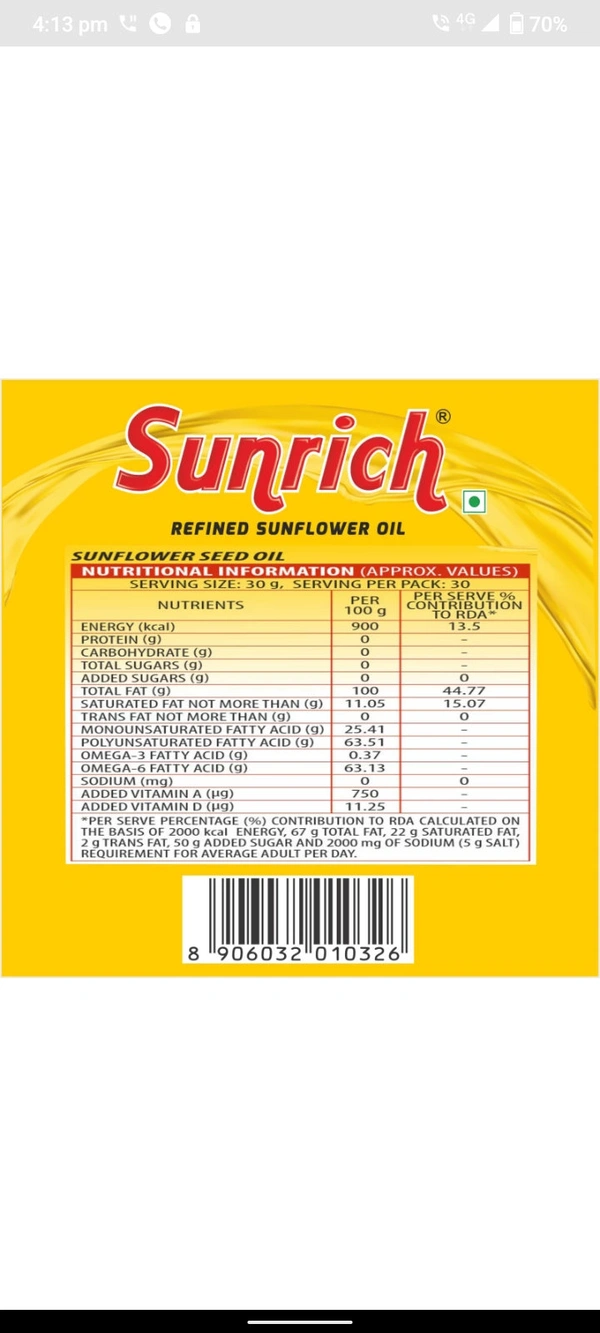 Sunrich Sunflower Oil 