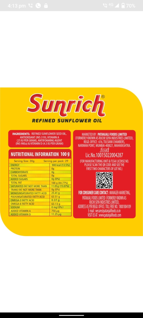 Sunrich Sunflower Oil 