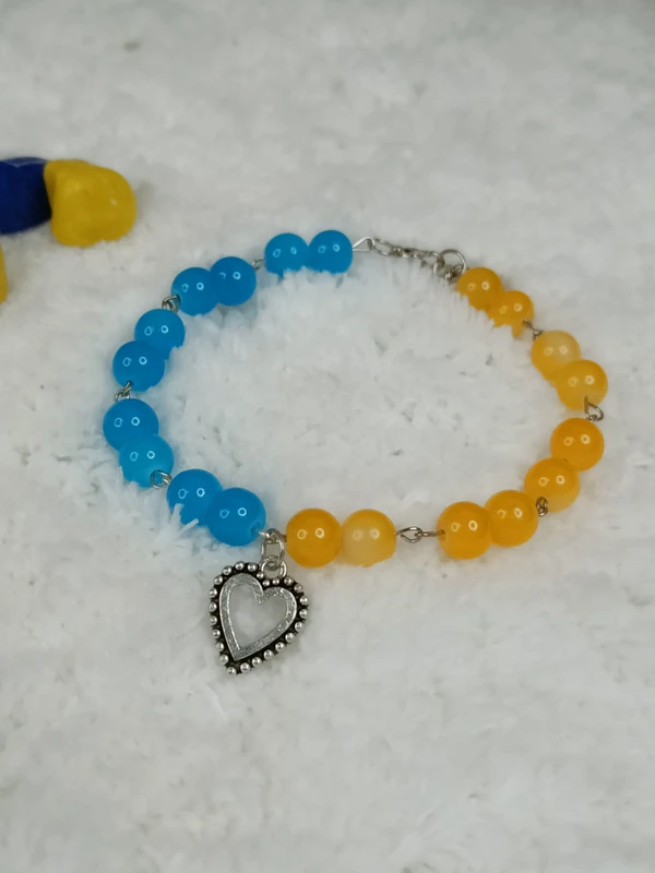 Blue & Yellow Bracelet with Heart Charm