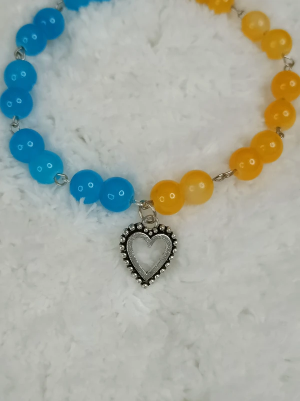 Blue & Yellow Bracelet with Heart Charm