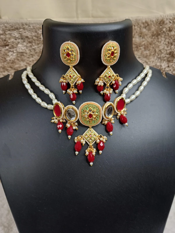 Green Red Kundan Choker Set