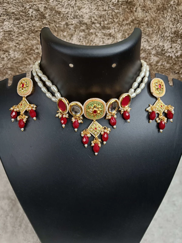 Green Red Kundan Choker Set