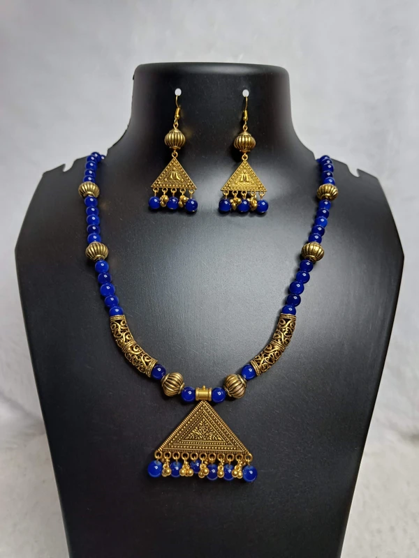 Blue Glass Beads Antique Necklace Set