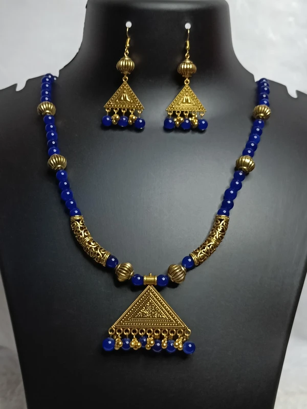 Blue Glass Beads Antique Necklace Set