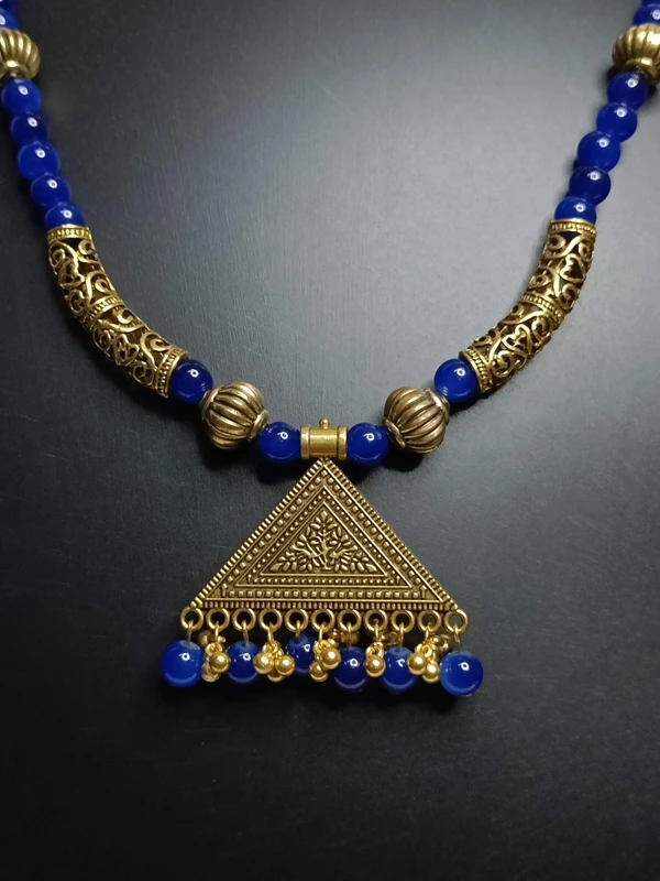 Blue Glass Beads Antique Necklace Set