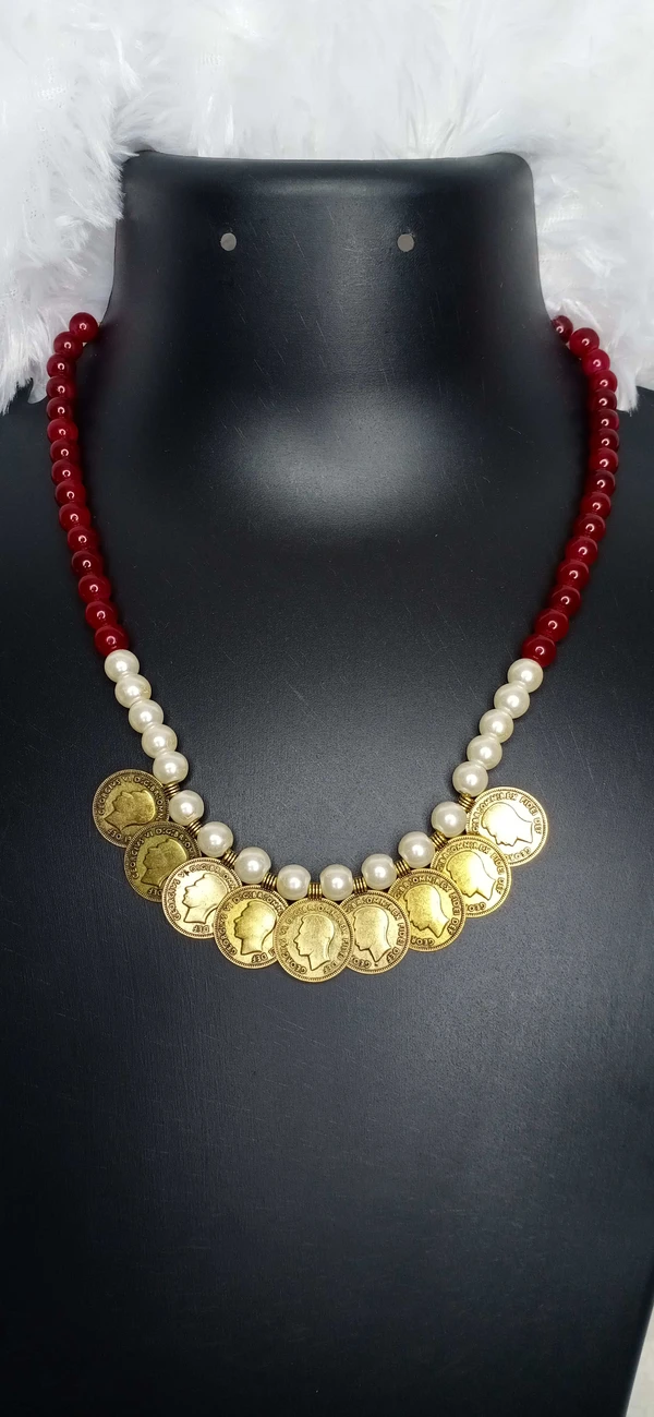 Maroon Coin Necklace