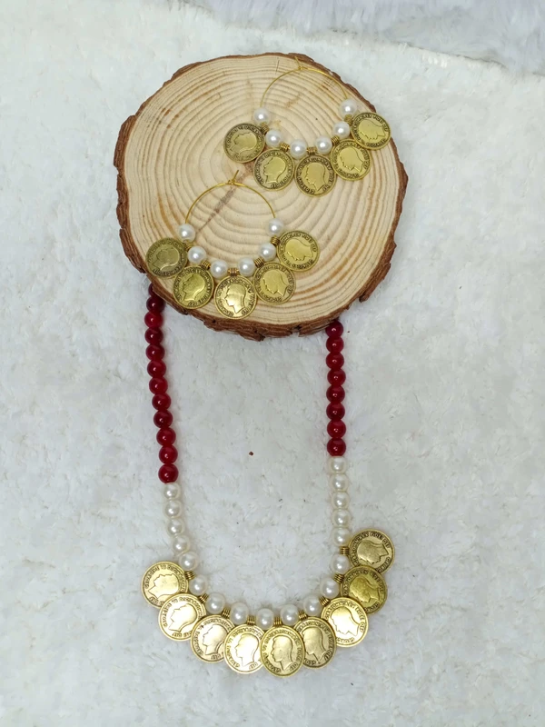 Maroon Coin Necklace