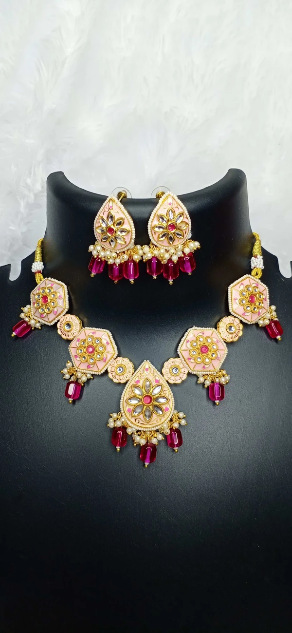 Pink Meenakari Kundan Necklace 