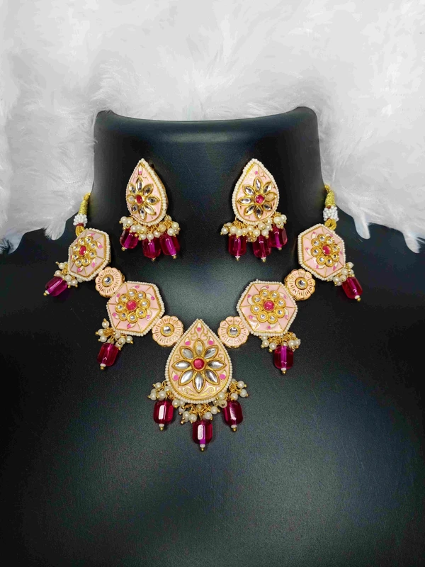 Pink Meenakari Kundan Necklace 