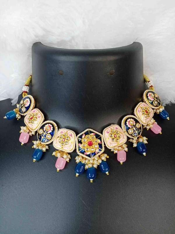 Pink & Blue Meenakari Kundan Necklace 