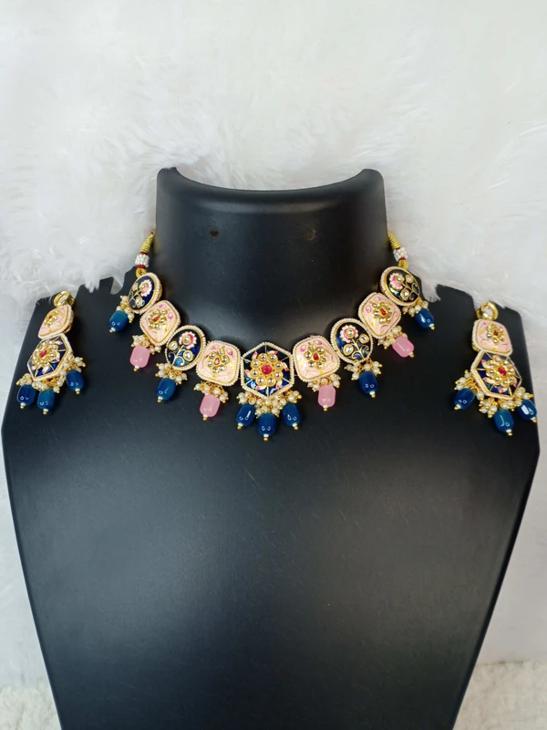 Pink & Blue Meenakari Kundan Necklace 