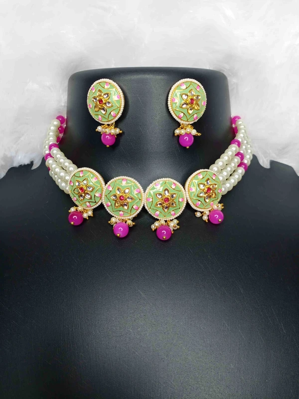 Green Meenakari Pearl Choker 