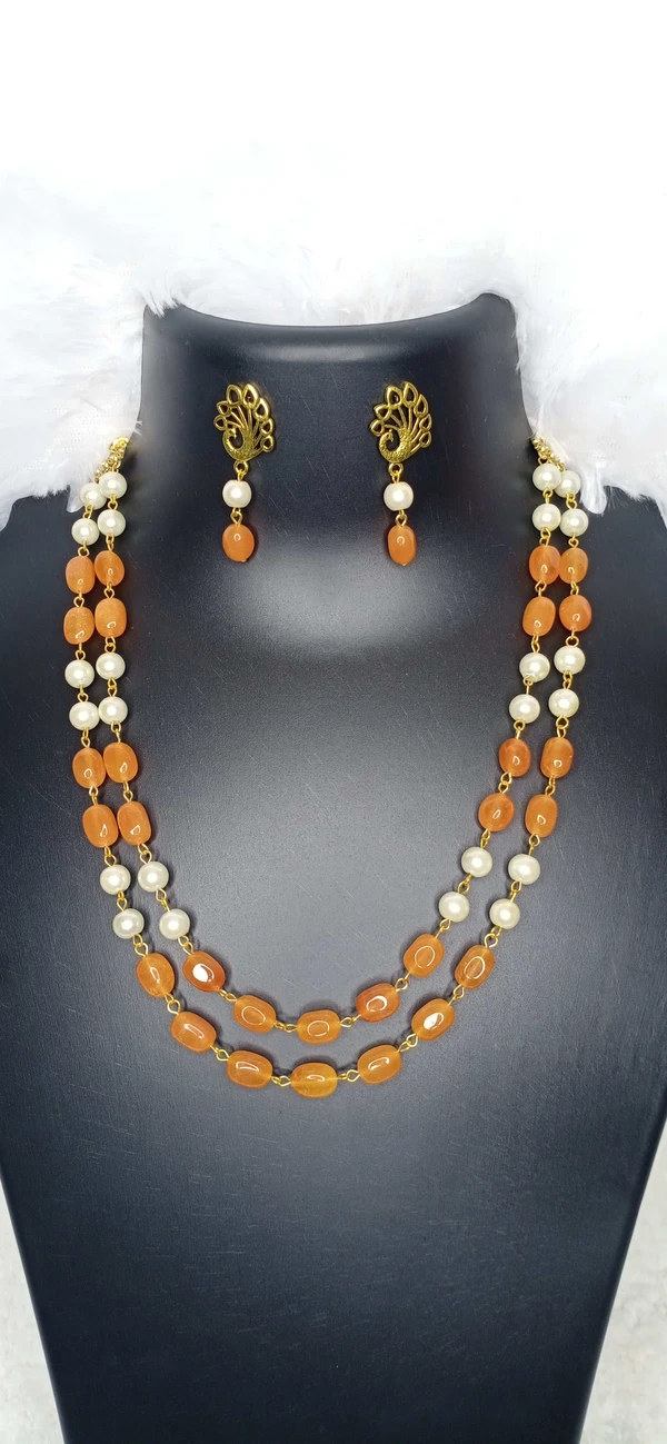 Orange & Pearl 2 Layered Necklace 