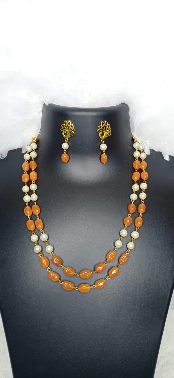 Orange & Pearl 2 Layered Necklace 