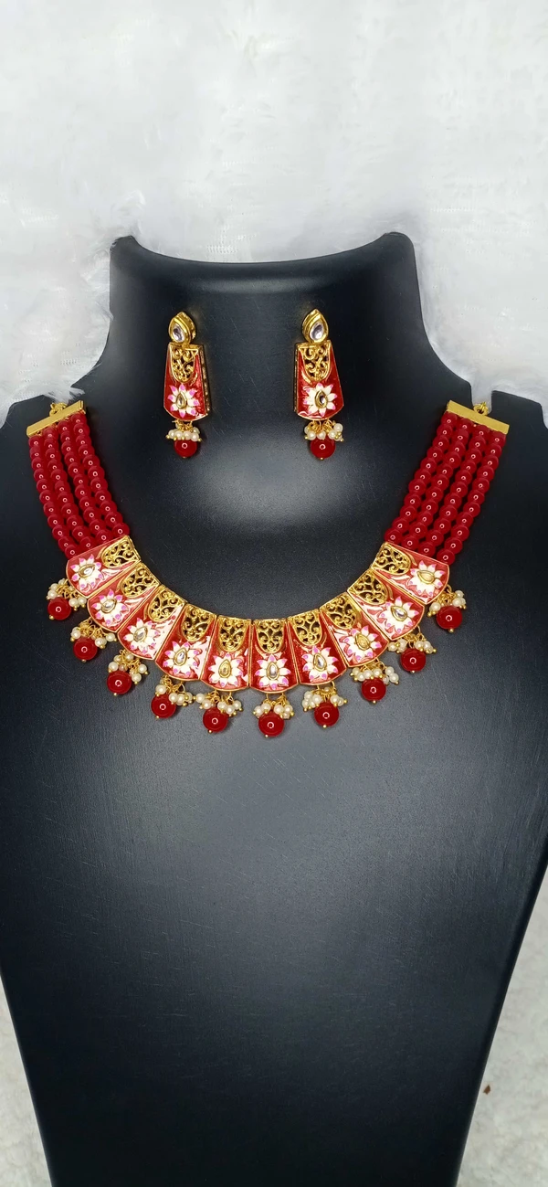 Red Lotus Kundan Necklace 