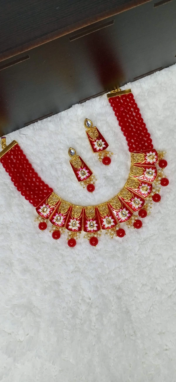 Red Lotus Kundan Necklace 