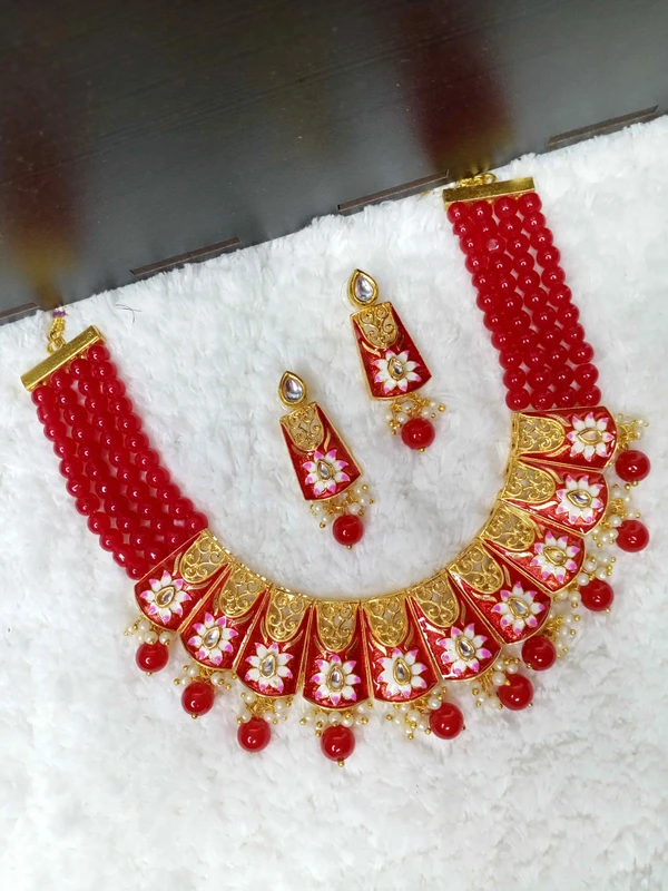 Red Lotus Kundan Necklace 
