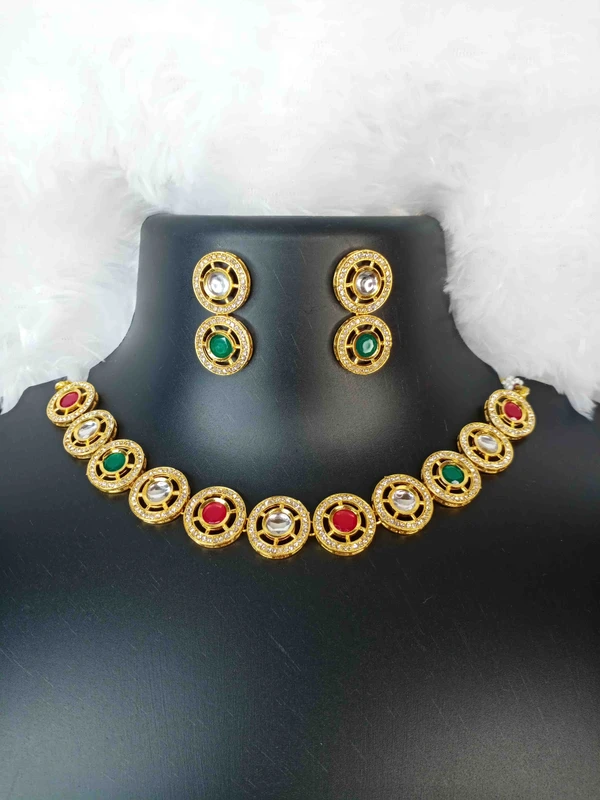 Red Green AD Kundan Necklace 