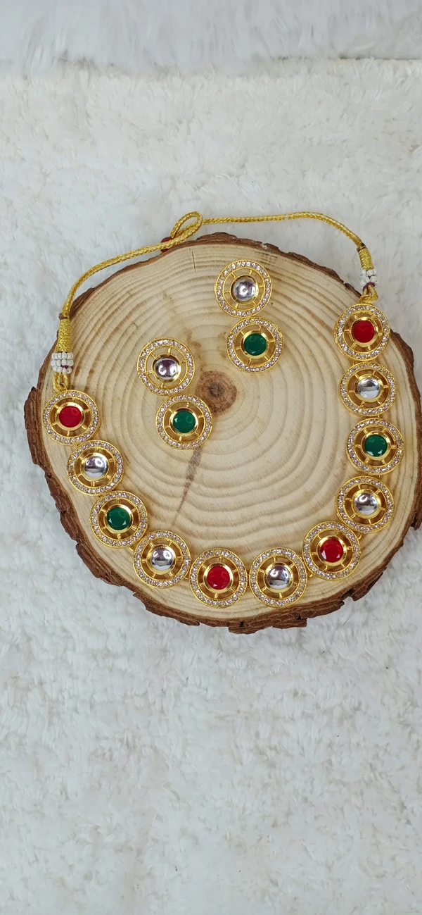 Red Green AD Kundan Necklace 