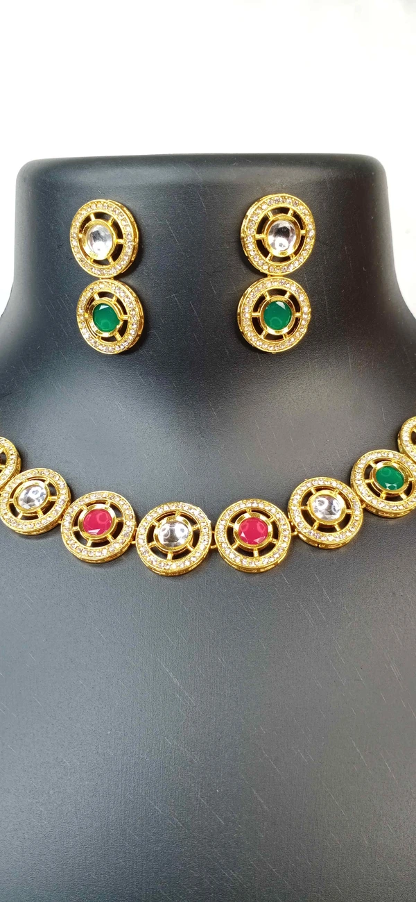 Red Green AD Kundan Necklace 