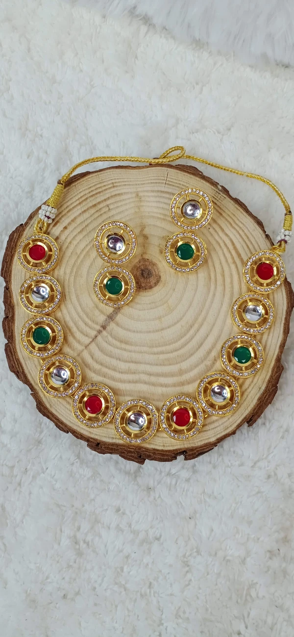 Red Green AD Kundan Necklace 