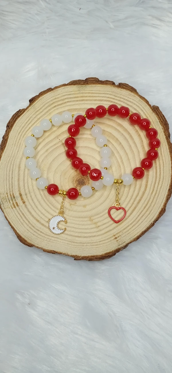 White & Red Beaded Charm Bracelets