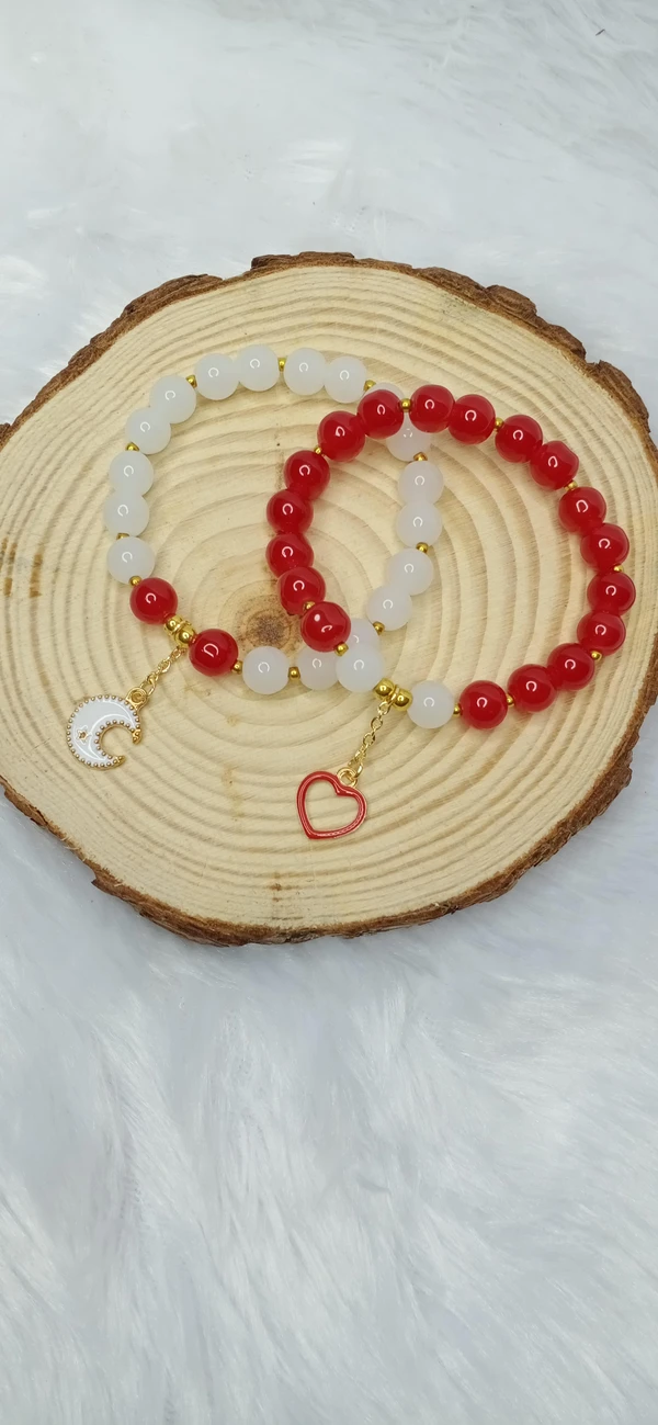 White & Red Beaded Charm Bracelets