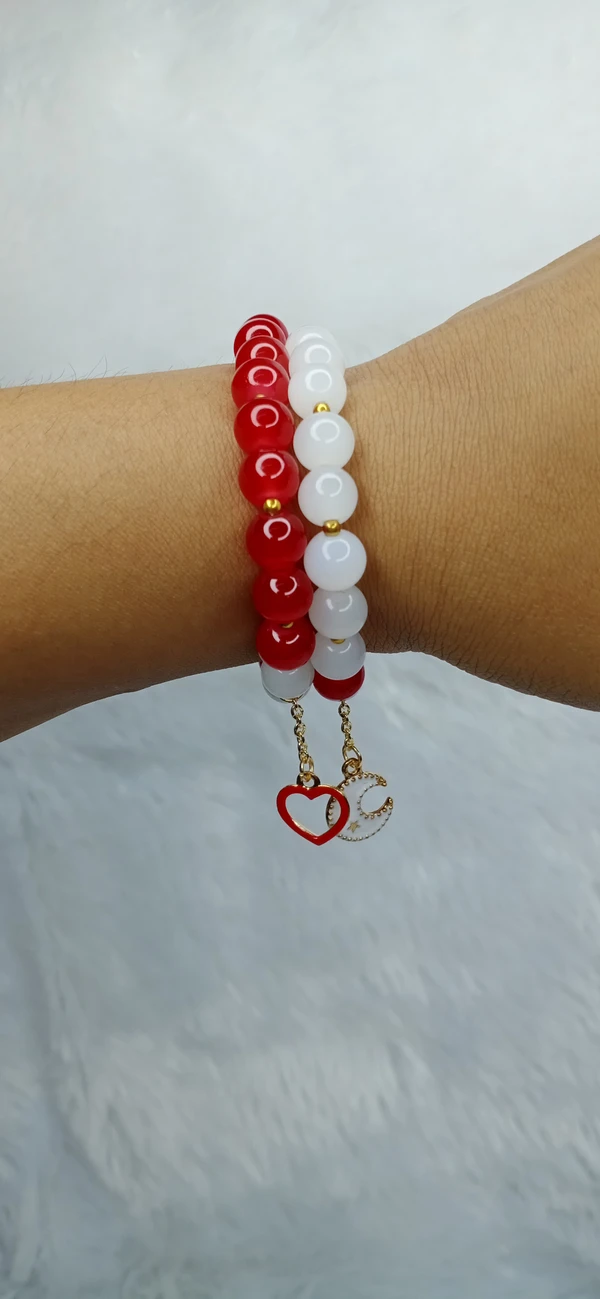 White & Red Beaded Charm Bracelets