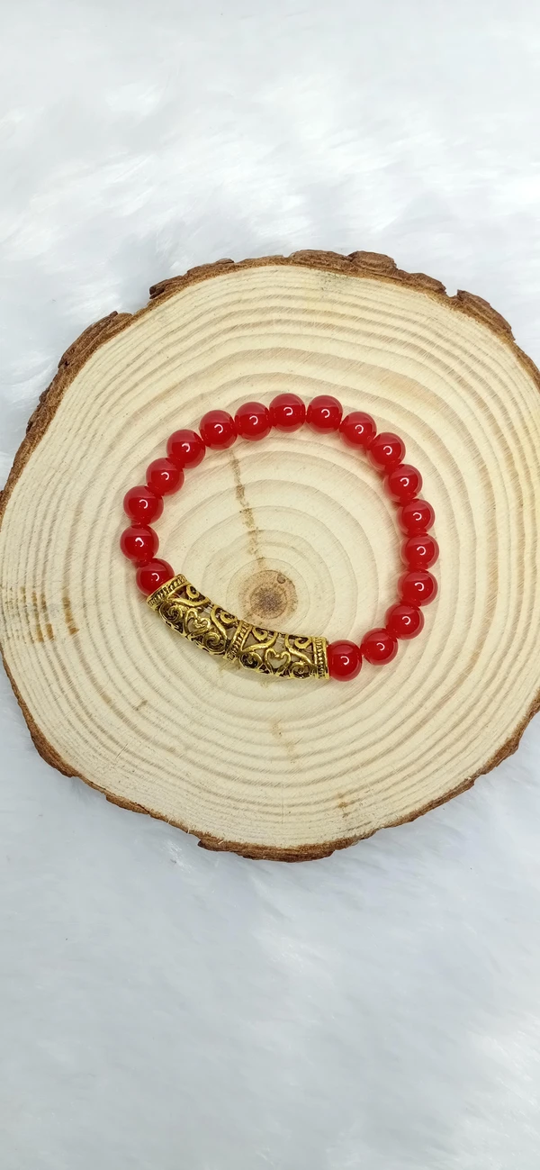 Beaded Bracelet With Hansuli Pipe - Red